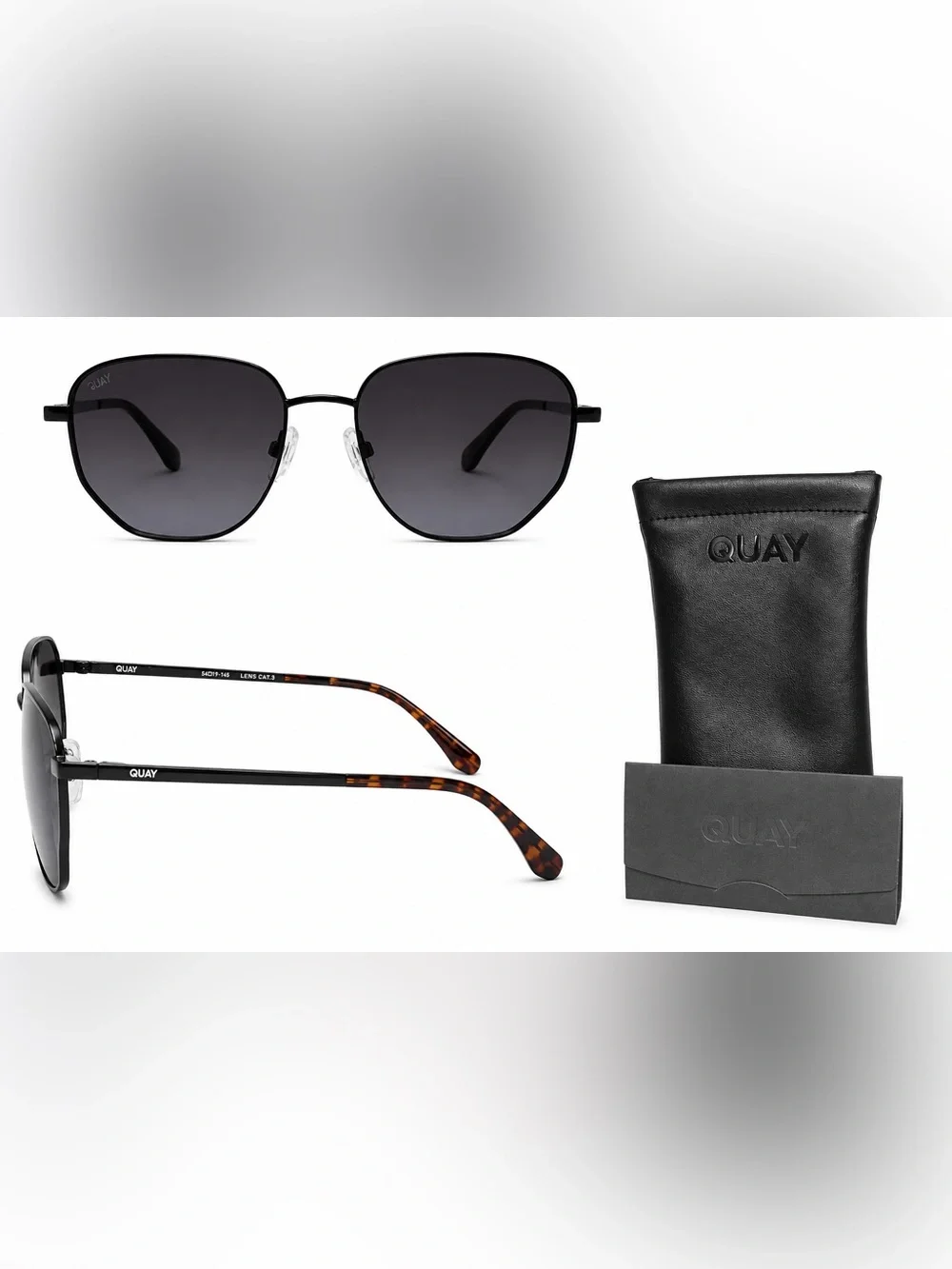 Quay Australia Black Aviator Sunglasses with Tortoiseshell Temples